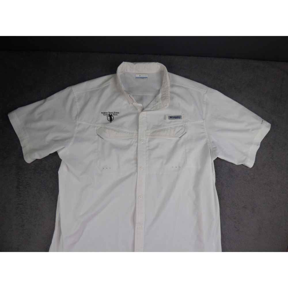 Columbia PFG Mens XL White Robert Trent Jones Golf Trail Short Sleeve Shirt
